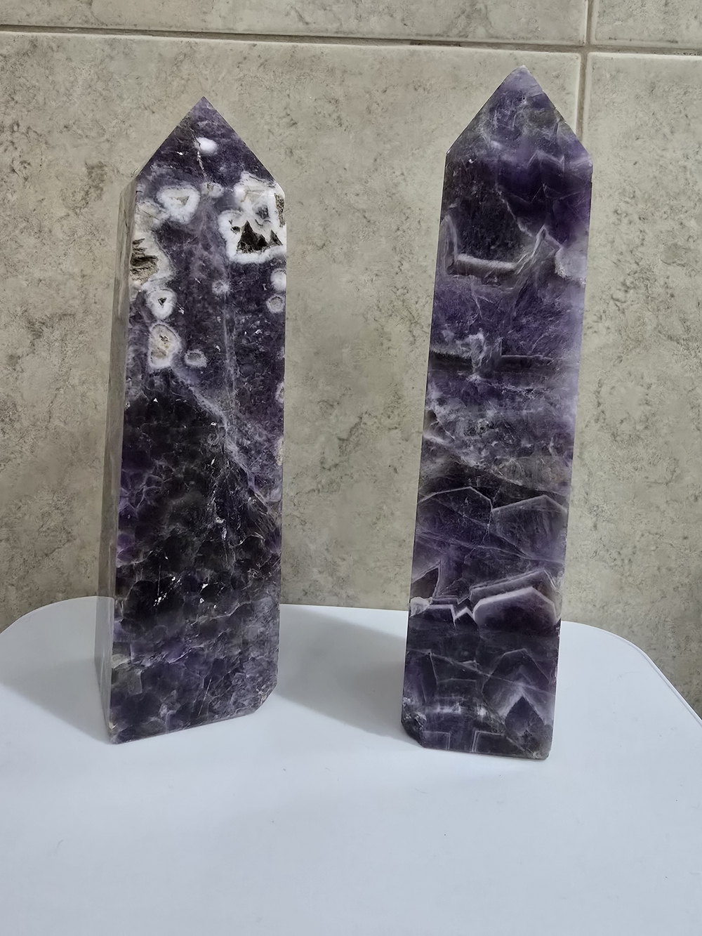 Amethyst Crystal Tower Pair - Purple Decorative Obelisks